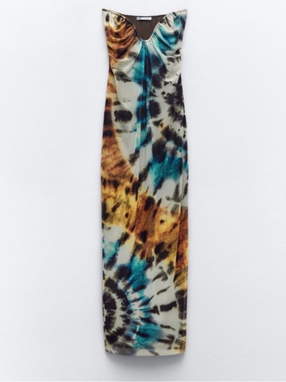 Zara Tie-Dye Maxi Dress in Teal, Amber & Black